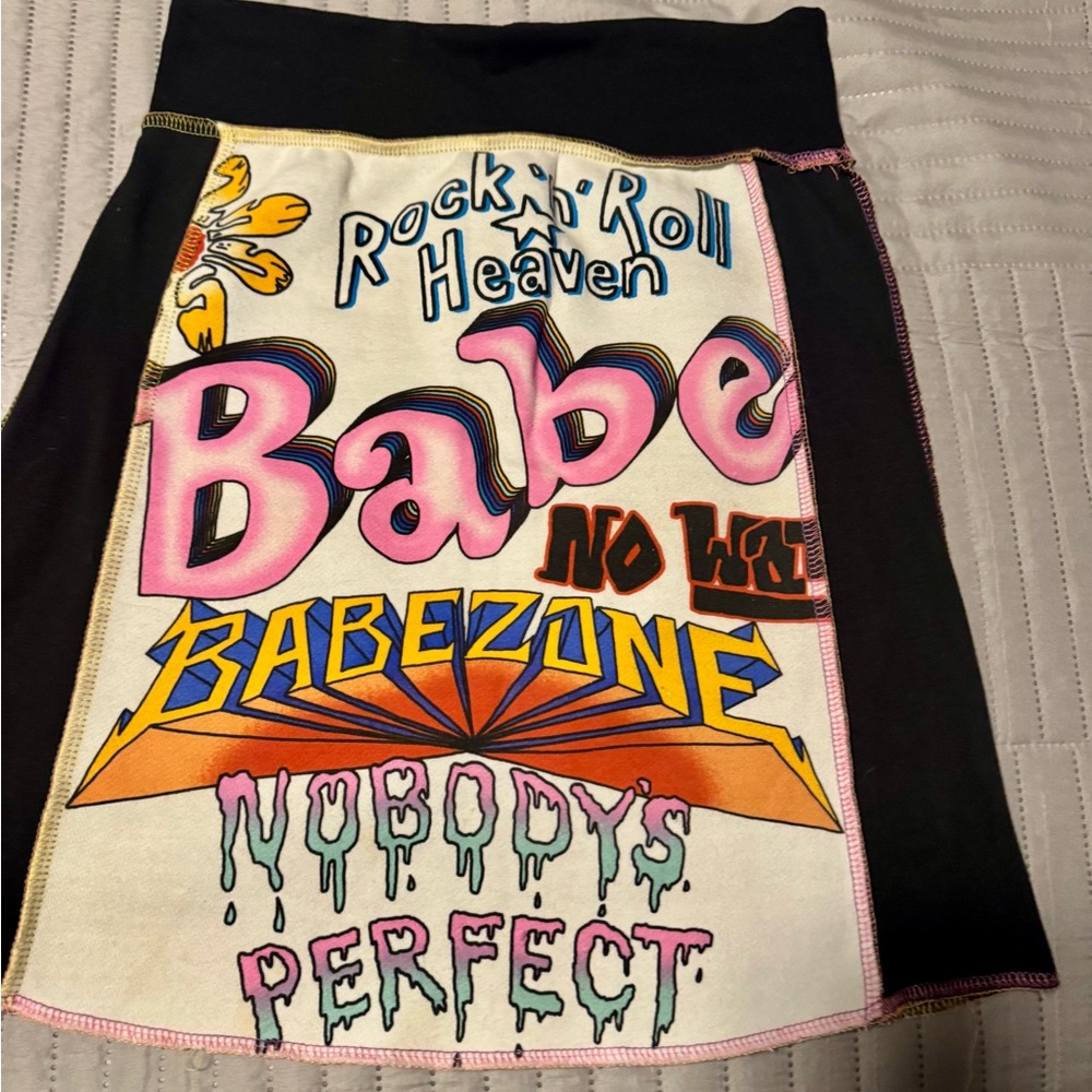 Black Panel Skirt with Pink Graphic Front - Rock'n'Roll Babe